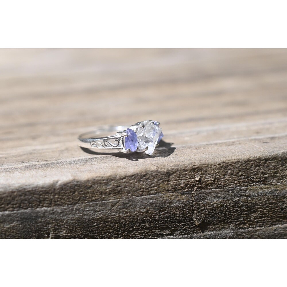 Engagement ring Tanzanite and Lake County diamond  sterling silver size 3 4 5 6 - Picture 3 of 5